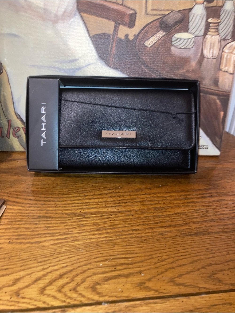 Tahari Black Leather Envelope Wallet Clutch - Picture 2 of 5